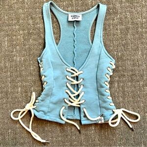 Hidden Cult Blue Lace Up Tie Vest Tank TopSize XS